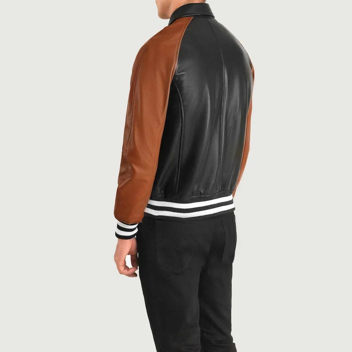 Walton Black & Brown Leather Varsity Jacket - men's jacket in black & brown sheepskin leather, view 5