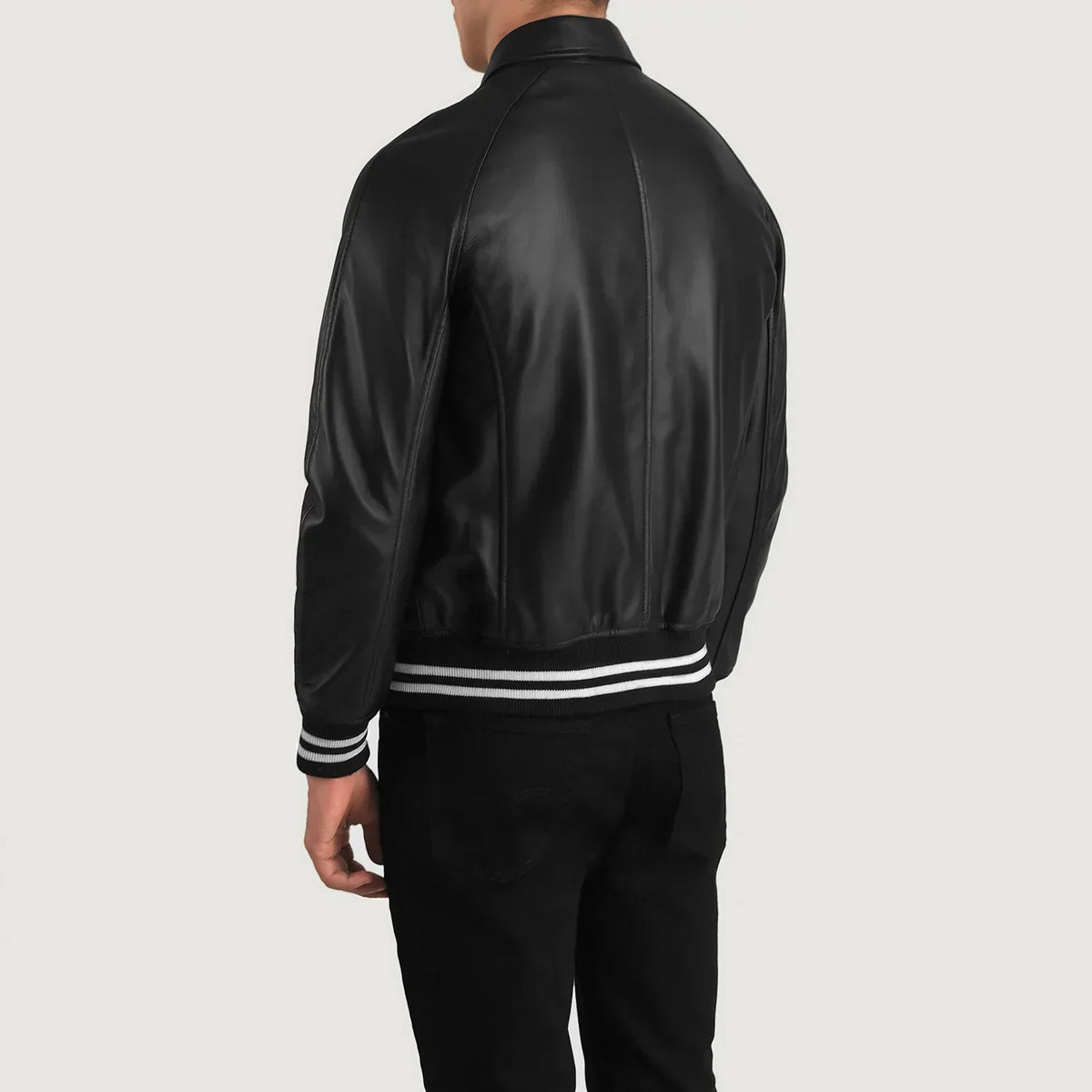 Walton Black Leather Varsity Jacket - men's jacket in black sheepskin leather, view 5