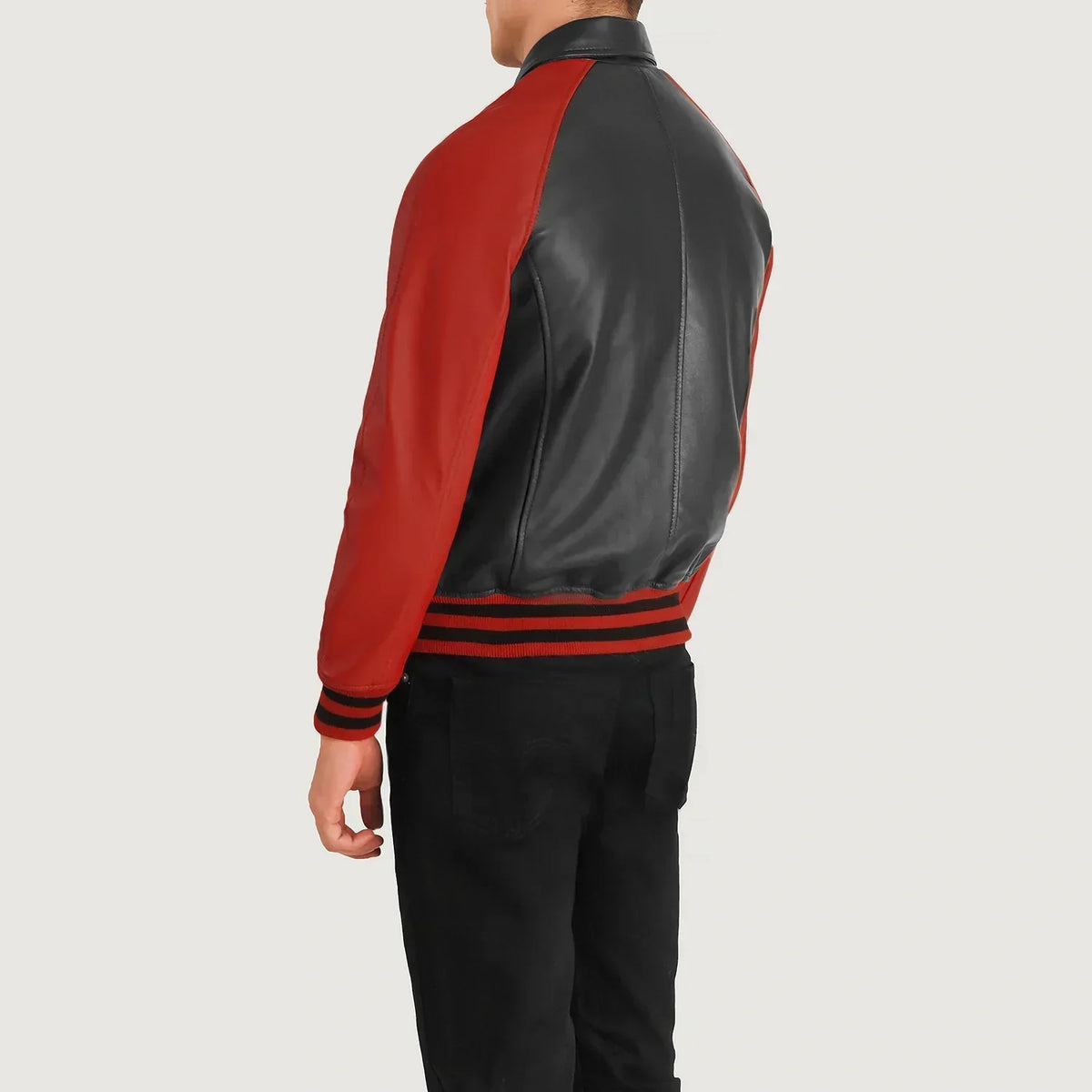 Walton Black & Red Leather Varsity Jacket - men's jacket in black & red sheepskin leather, view 5