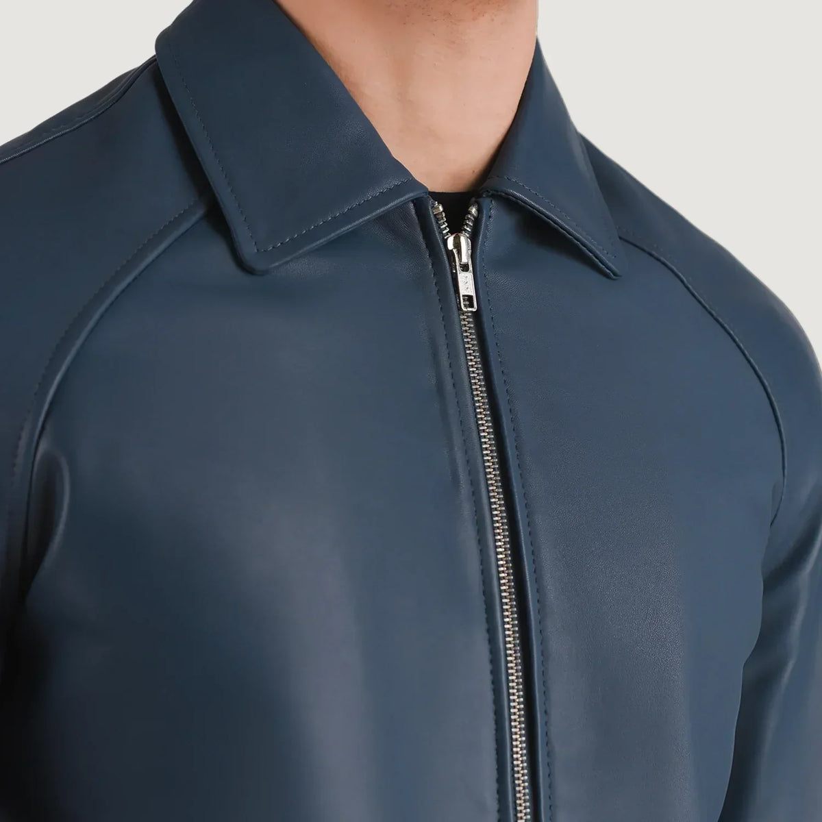Walton Blue Leather Varsity Jacket - men's jacket in blue sheepskin leather, view 3