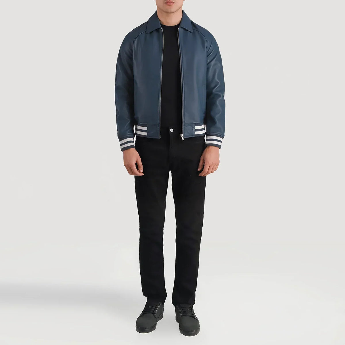 Walton Blue Leather Varsity Jacket - men's jacket in blue sheepskin leather, view 4