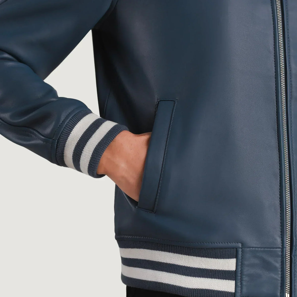Walton Blue Leather Varsity Jacket - men's jacket in blue sheepskin leather, view 5