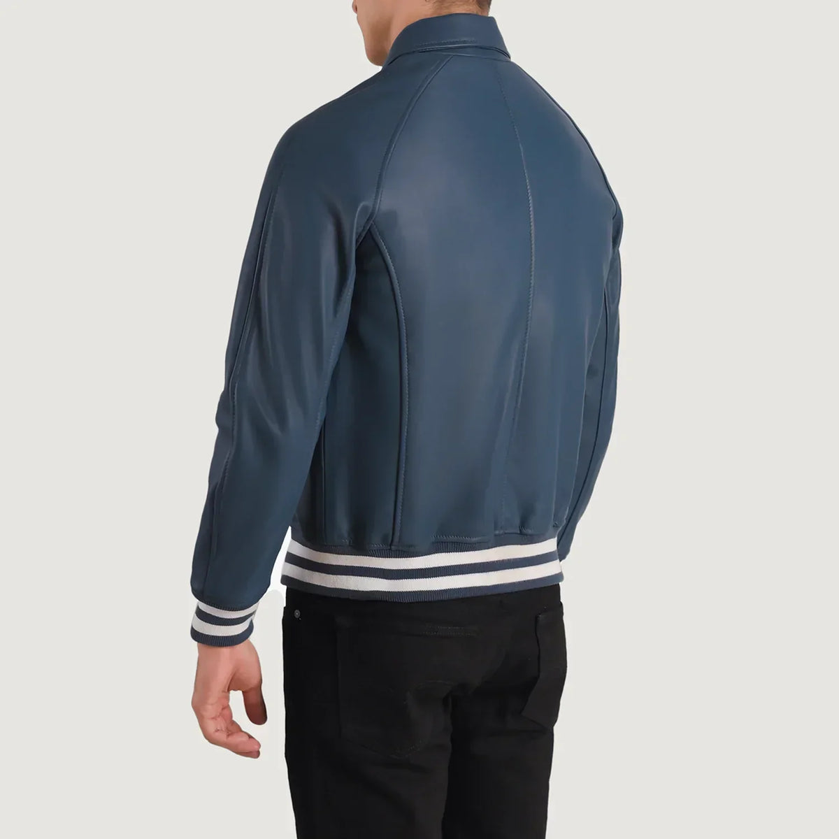 Walton Blue Leather Varsity Jacket - men's jacket in blue sheepskin leather, view 6