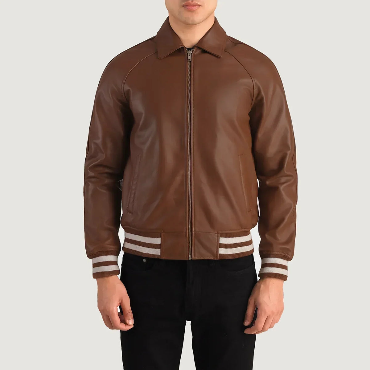 Walton Brown Leather Varsity Jacket - men's jacket in brown sheepskin leather, view 4