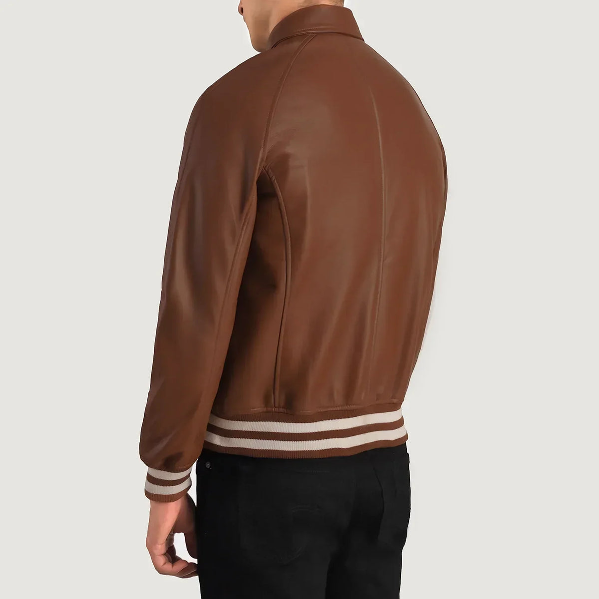 Walton Brown Leather Varsity Jacket - men's jacket in brown sheepskin leather, view 5