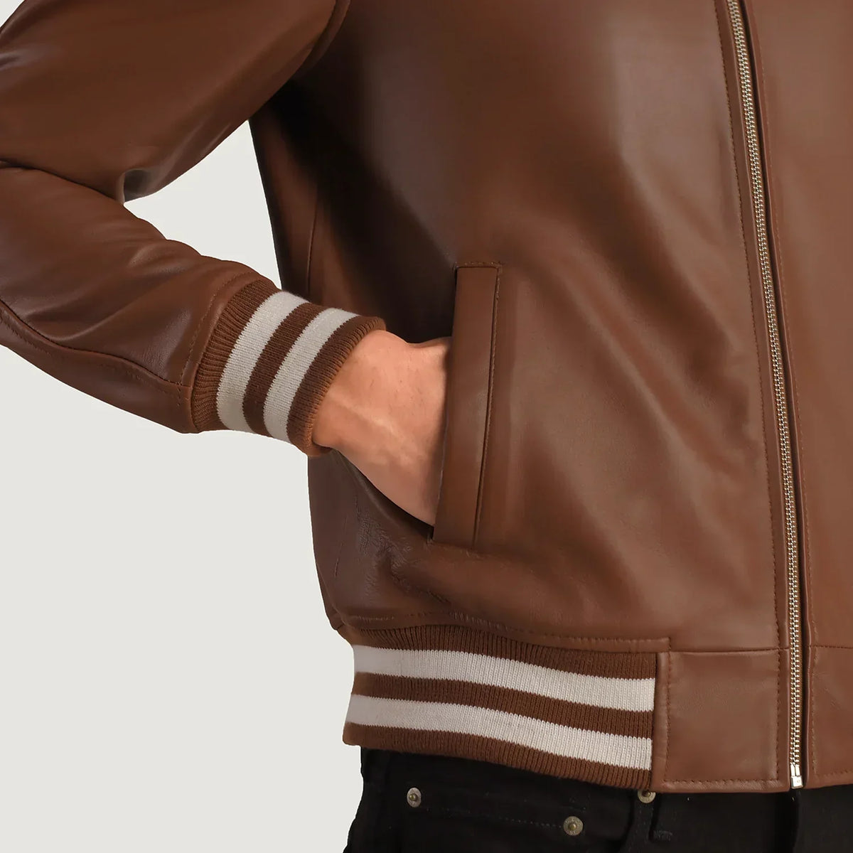 Walton Brown Leather Varsity Jacket - men's jacket in brown sheepskin leather, view 6