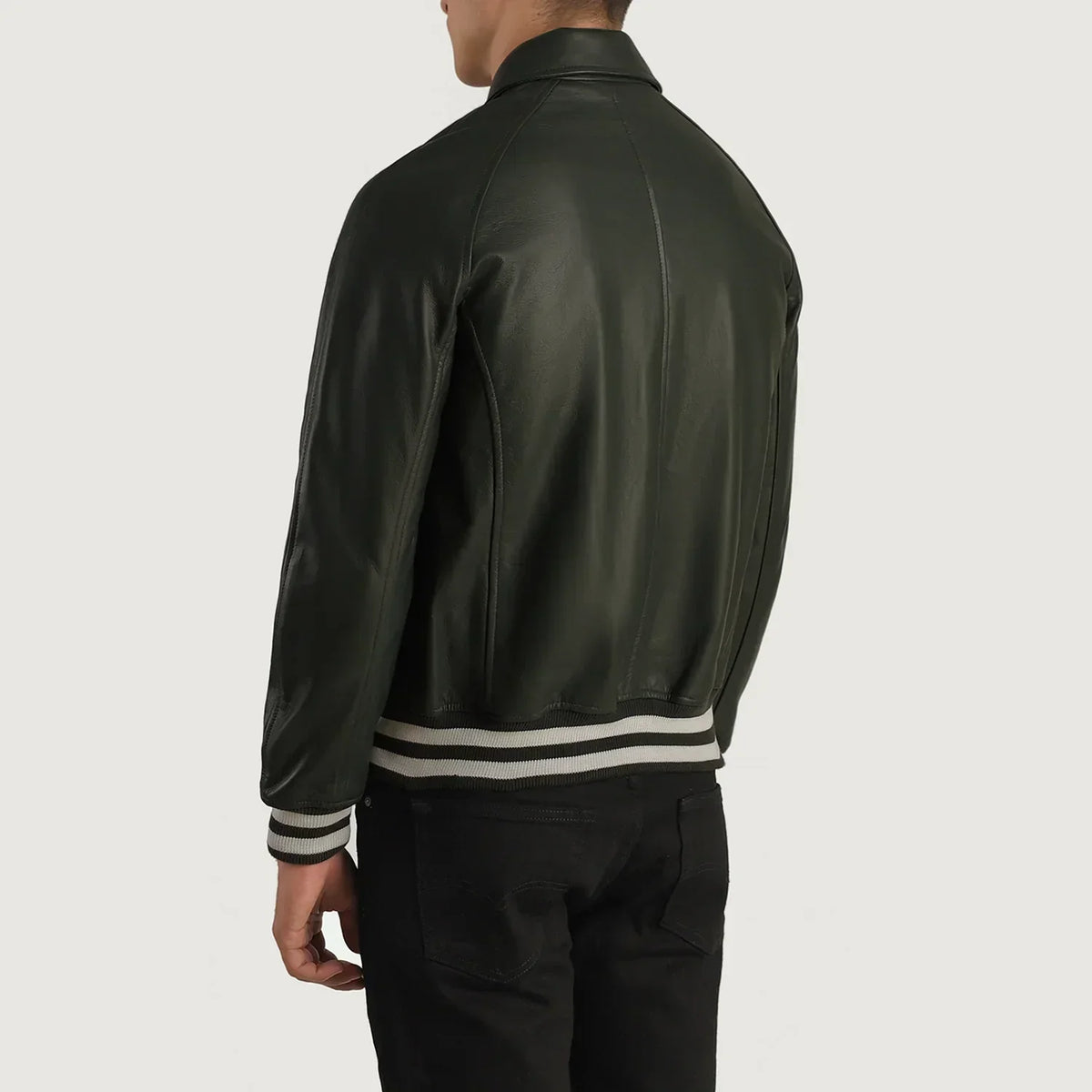Walton Green Leather Varsity Jacket - men's jacket in green sheepskin leather, view 5