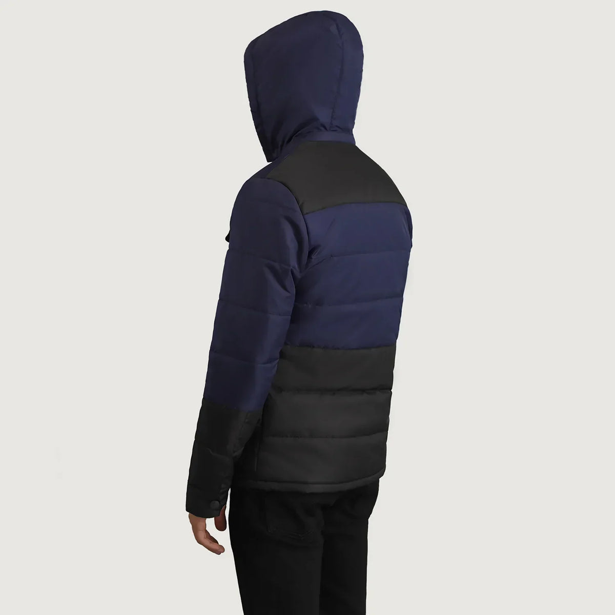 Wayne Black & Blue Hooded Puffer Jacket - men's jacket in black & blue nylon-polyester fabric, view 5