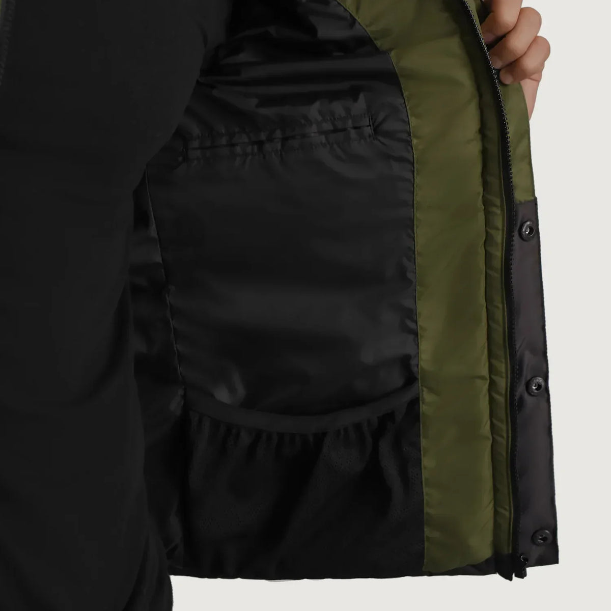Wayne Black & Green Hooded Puffer Jacket - men's jacket in black & green nylon-polyester fabric, view 2