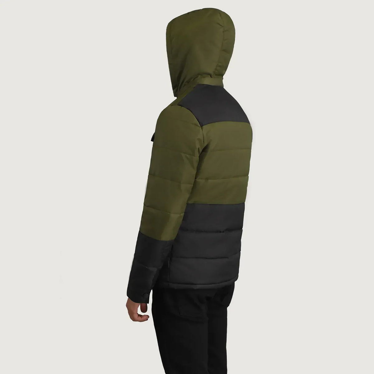 Wayne Black & Green Hooded Puffer Jacket - men's jacket in black & green nylon-polyester fabric, view 5