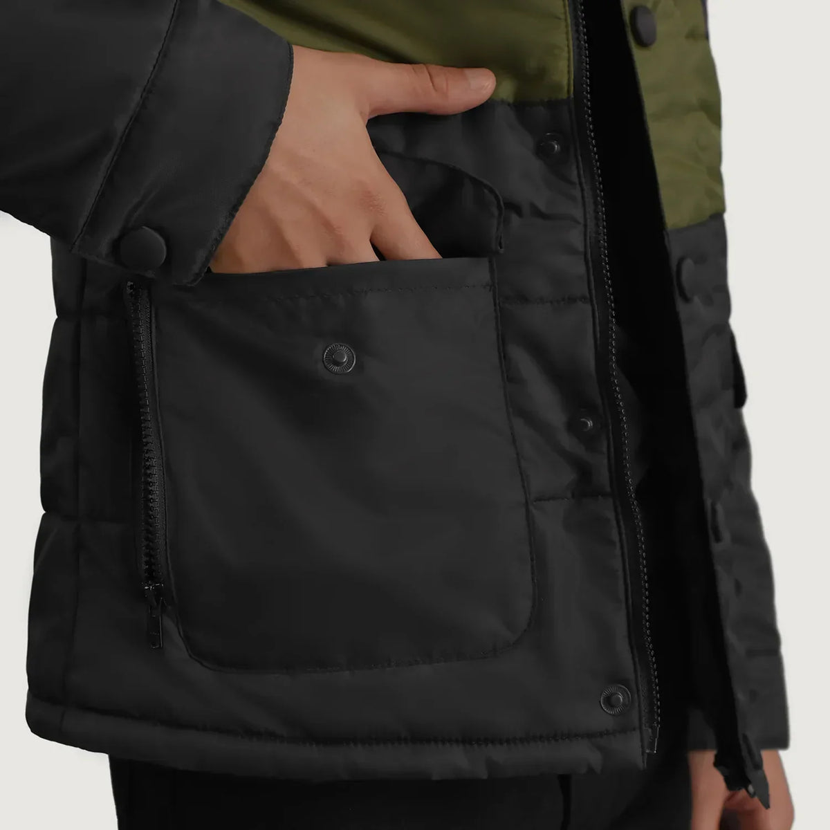 Wayne Black & Green Hooded Puffer Jacket - men's jacket in black & green nylon-polyester fabric, view 6
