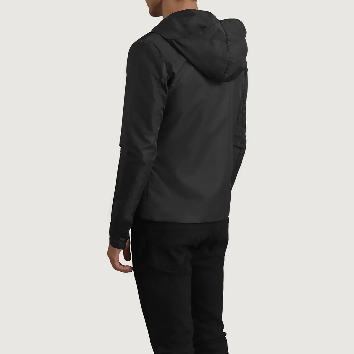 Wesley Black Hooded Windbreaker Jacket - men's jacket in black nylon-polyester fabric, view 5