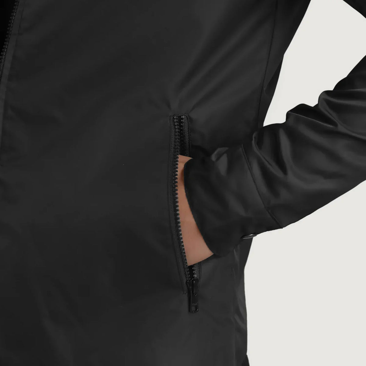 Wesley Black Hooded Windbreaker Jacket - men's jacket in black nylon-polyester fabric, view 6