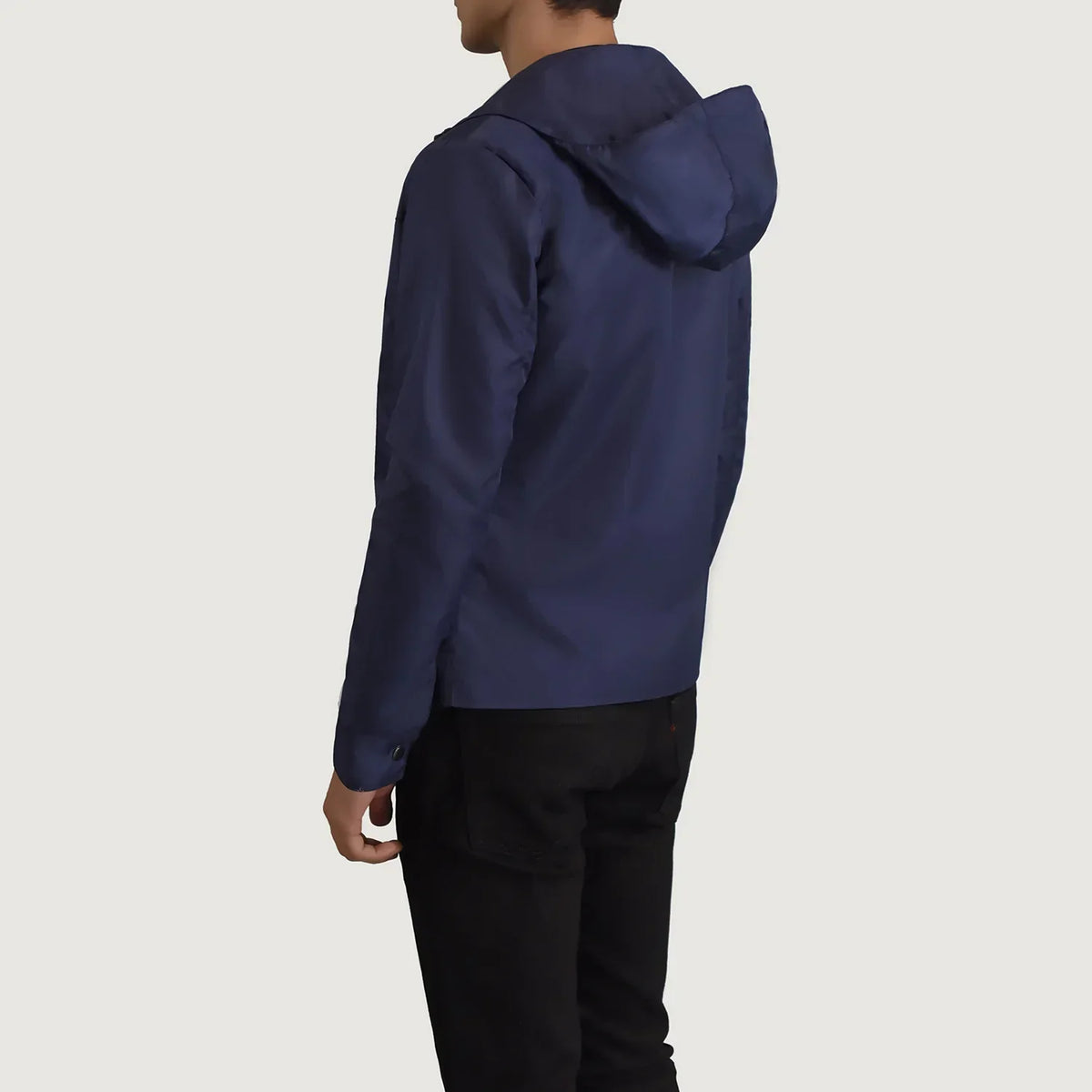 Wesley Blue Hooded Windbreaker Jacket - men's jacket in blue nylon-polyester fabric, view 5