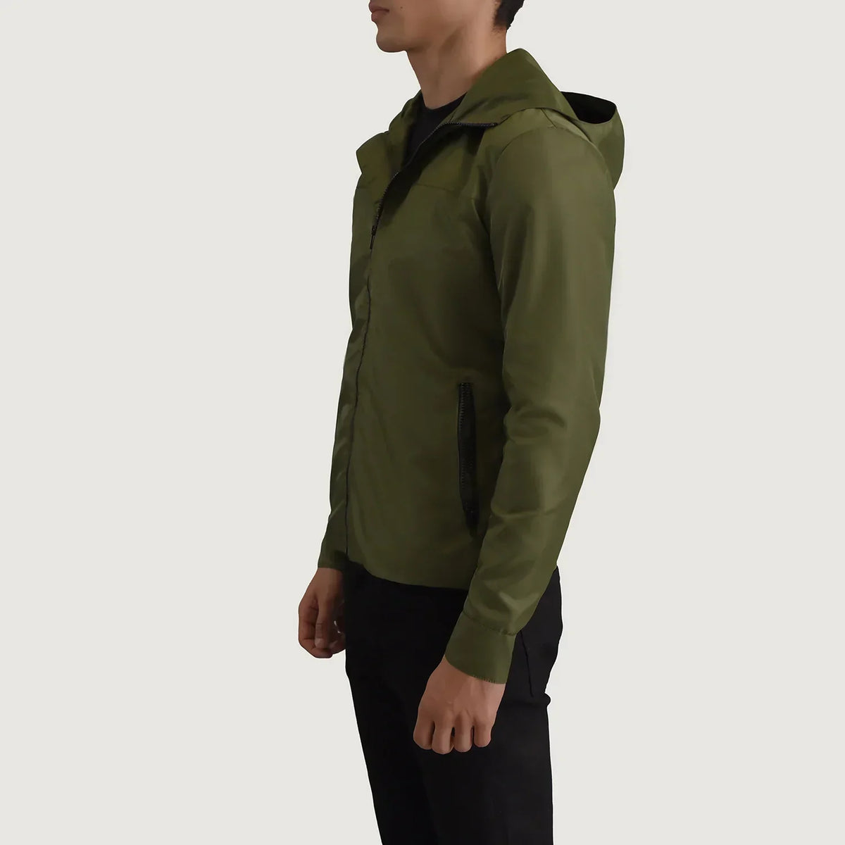 Wesley Green Hooded Windbreaker Jacket - men's jacket in green nylon-polyester fabric, view 2