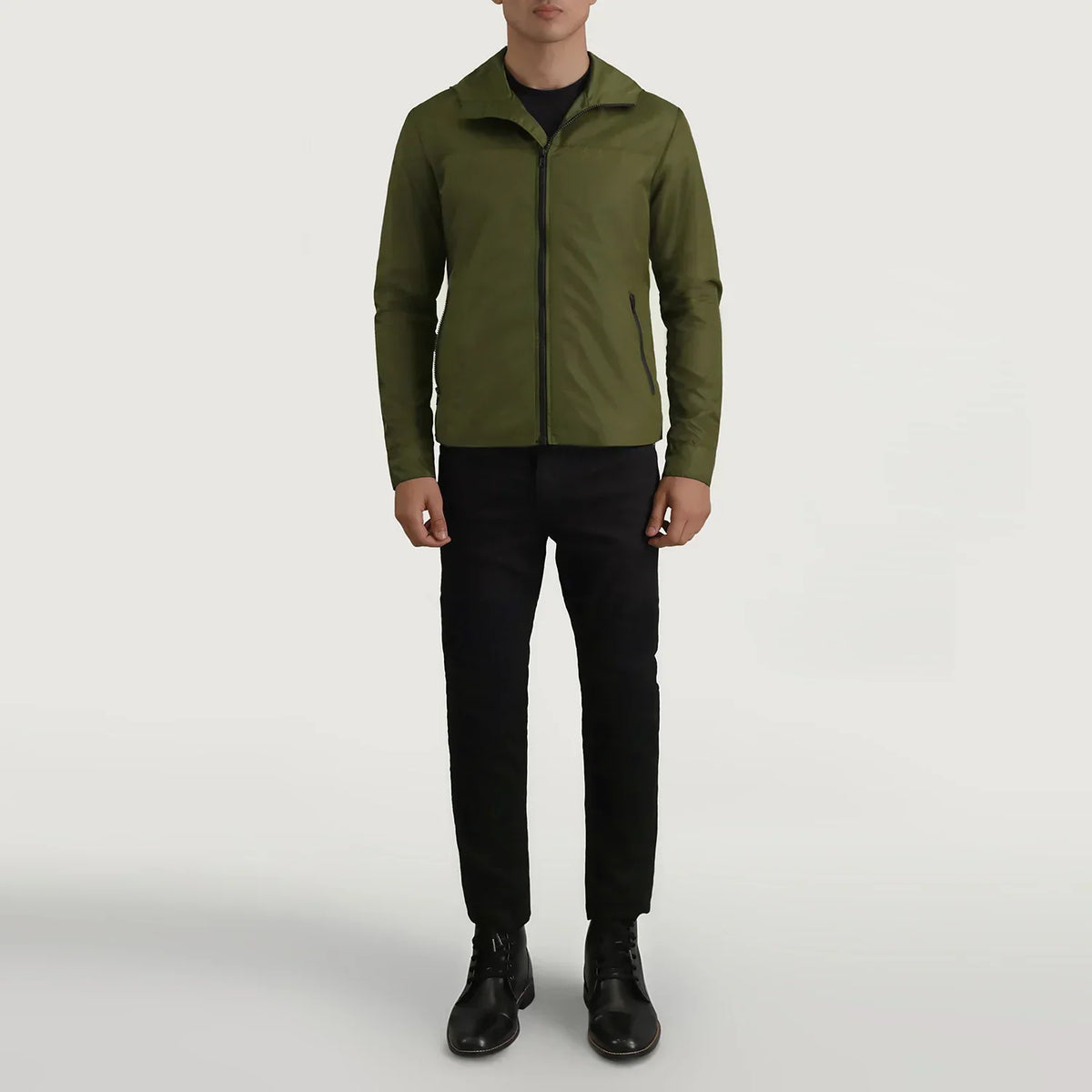 Wesley Green Hooded Windbreaker Jacket - men's jacket in green nylon-polyester fabric, view 3