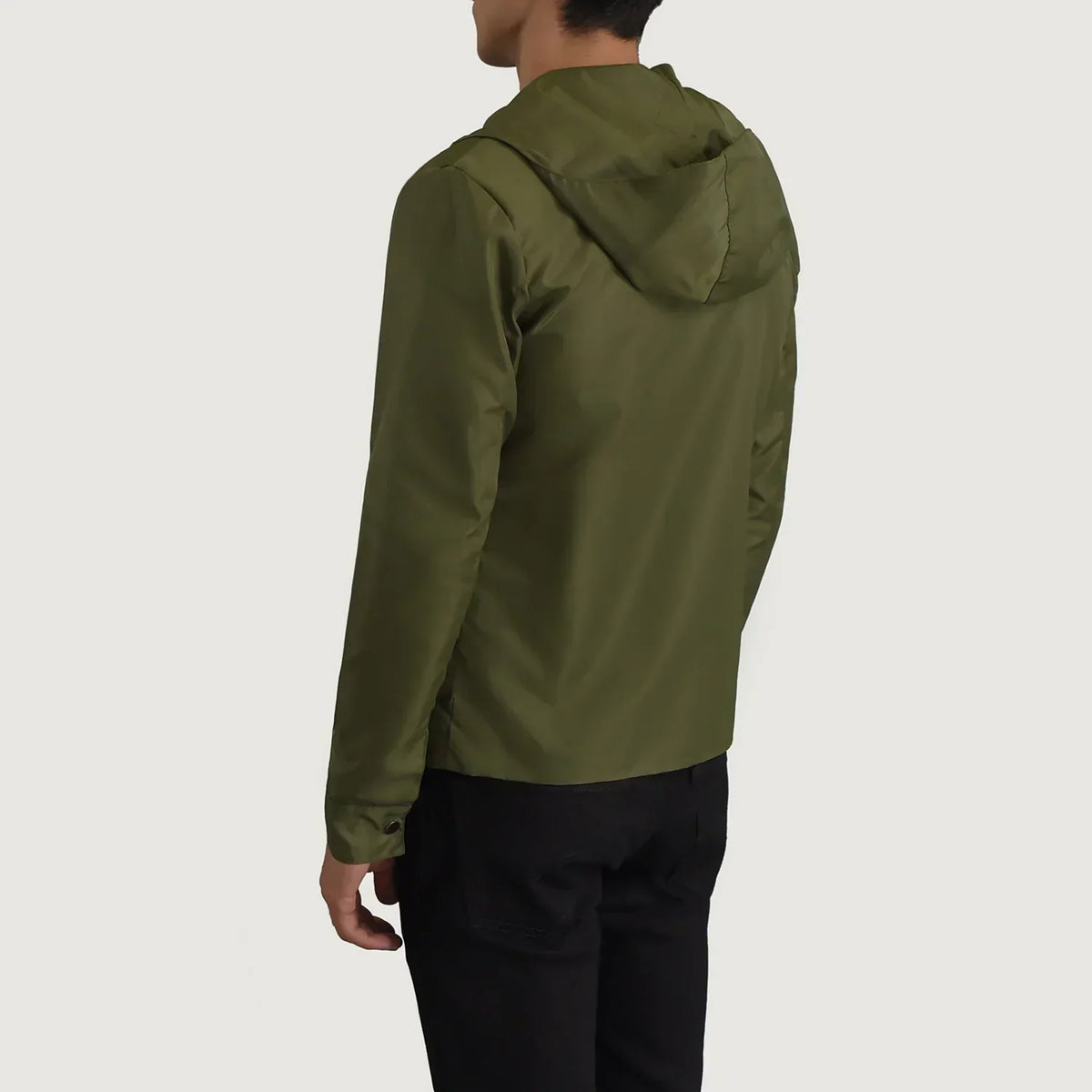 Wesley Green Hooded Windbreaker Jacket - men's jacket in green nylon-polyester fabric, view 5