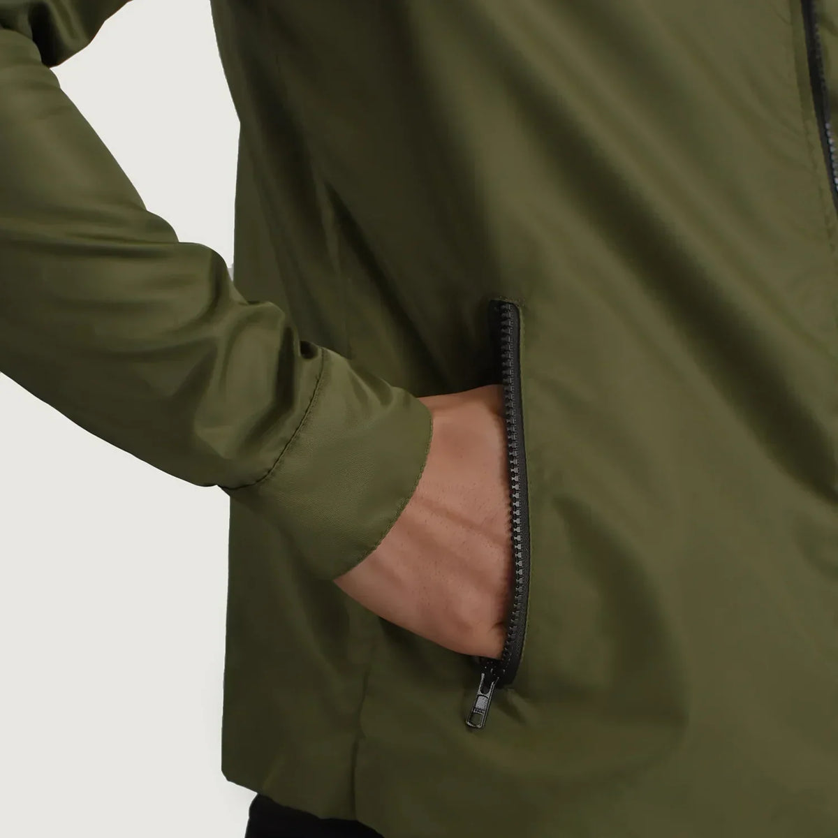 Wesley Green Hooded Windbreaker Jacket - men's jacket in green nylon-polyester fabric, view 6