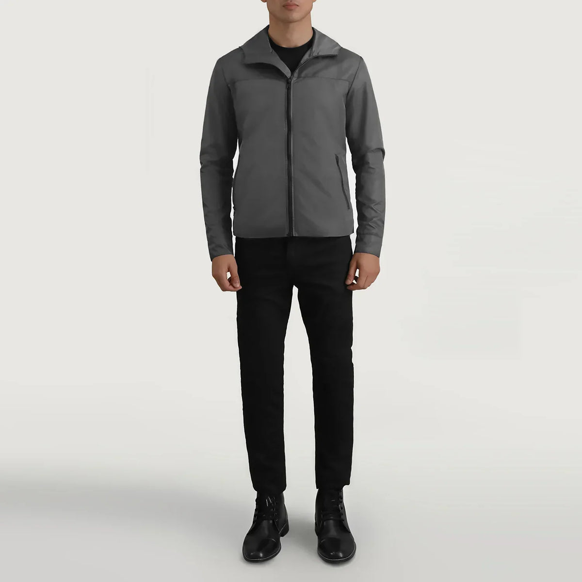 Wesley Grey Hooded Windbreaker Jacket - men's jacket in grey nylon-polyester fabric, view 3