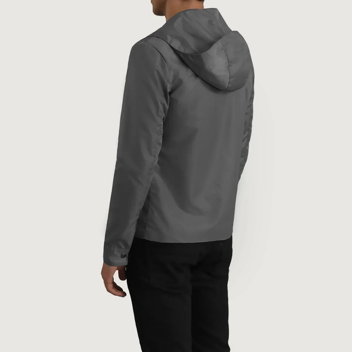 Wesley Grey Hooded Windbreaker Jacket - men's jacket in grey nylon-polyester fabric, view 5