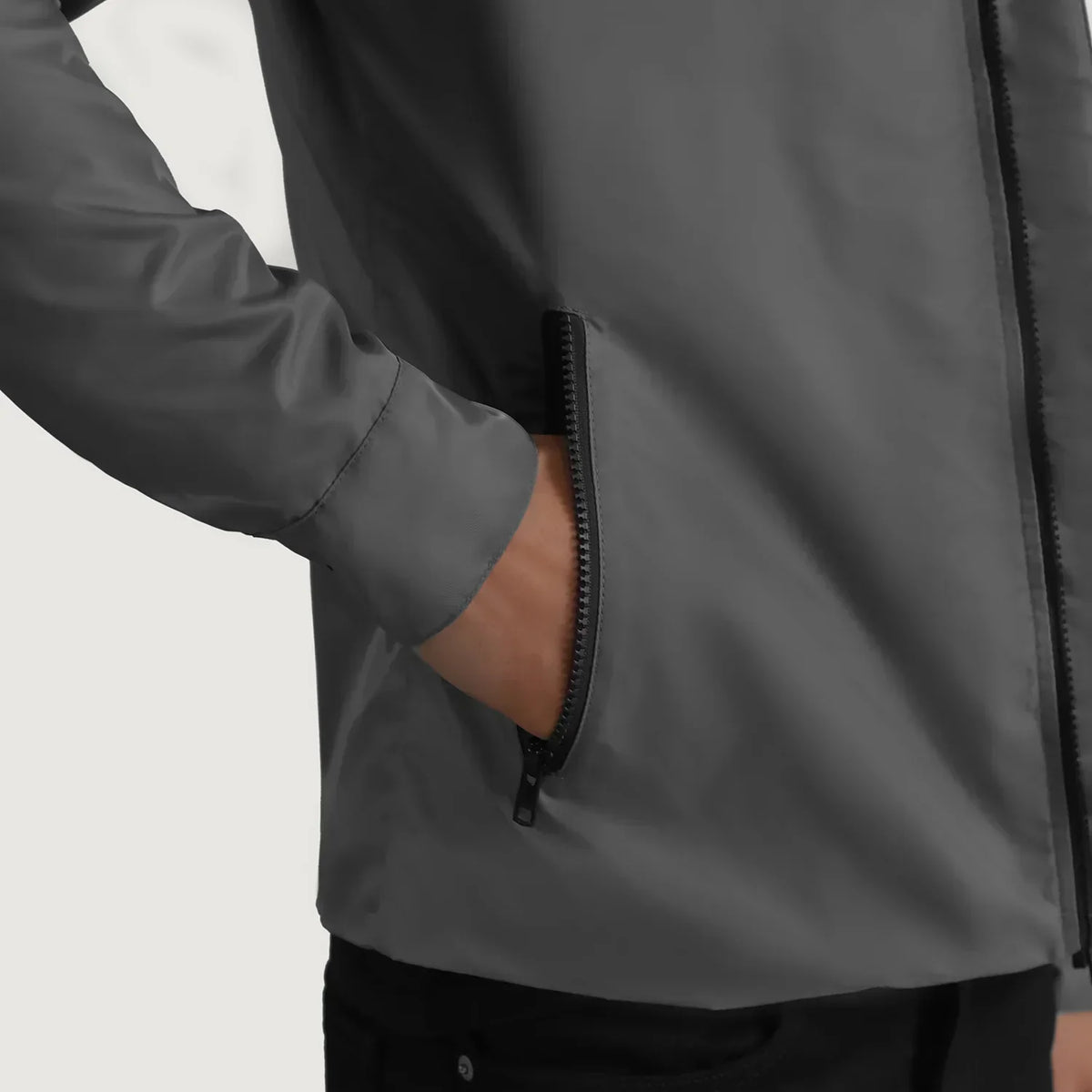 Wesley Grey Hooded Windbreaker Jacket - men's jacket in grey nylon-polyester fabric, view 6
