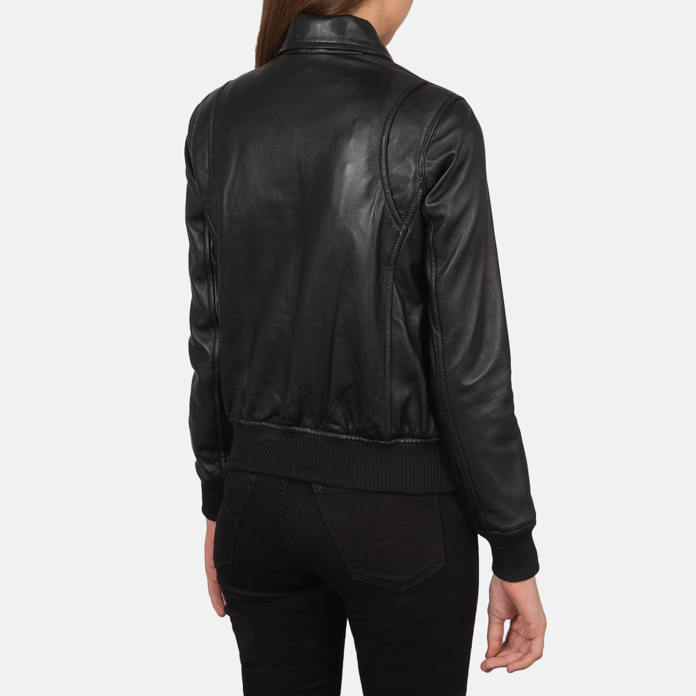 Westa A-2 Black Leather Bomber Jacket - women's jacket in black sheepskin leather, view 5