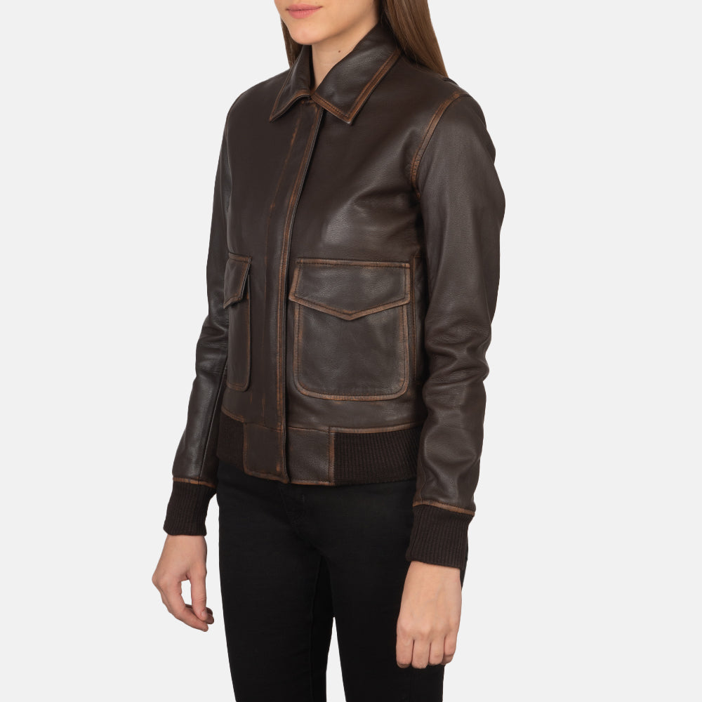 Westa A-2 Brown Leather Bomber Jacket - women's jacket in brown goatskin leather, view 2