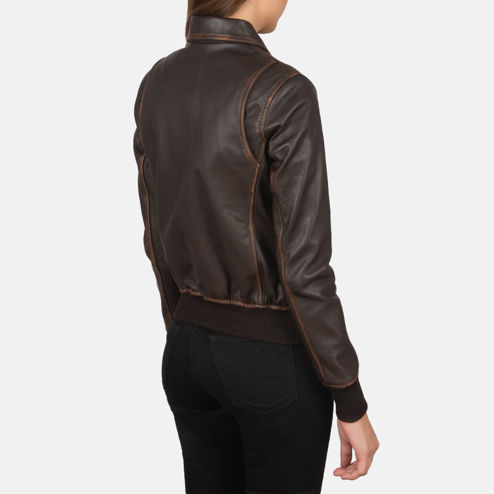 Westa A-2 Brown Leather Bomber Jacket - women's jacket in brown goatskin leather, view 6