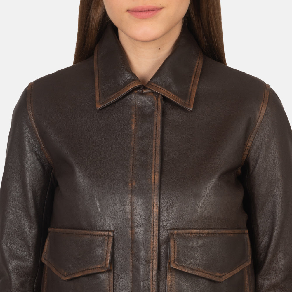 Westa A-2 Brown Leather Bomber Jacket - women's jacket in brown goatskin leather, view 7
