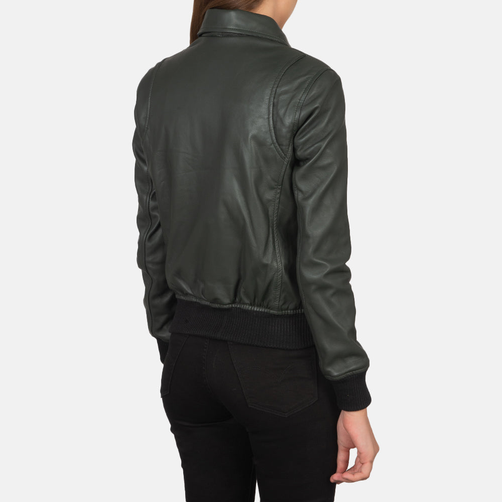 Westa A-2 Green Leather Bomber Jacket - women's jacket in green sheepskin leather, view 5