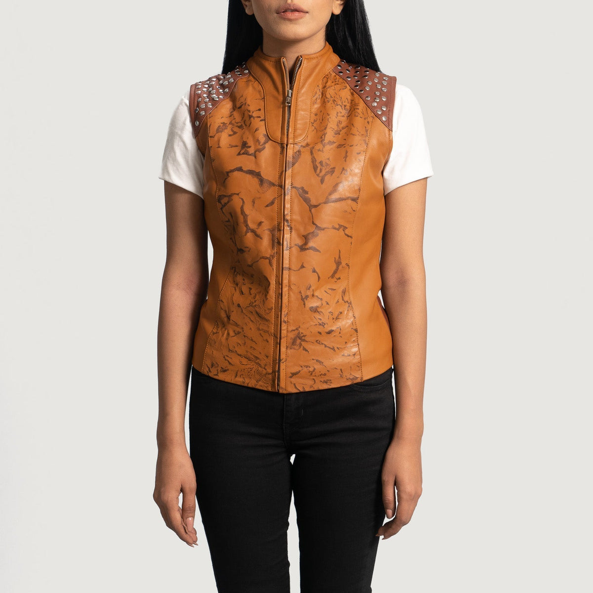 Brex Westina Tan Dye Leather Vest - women's vest in tan sheepskin leather, view 1