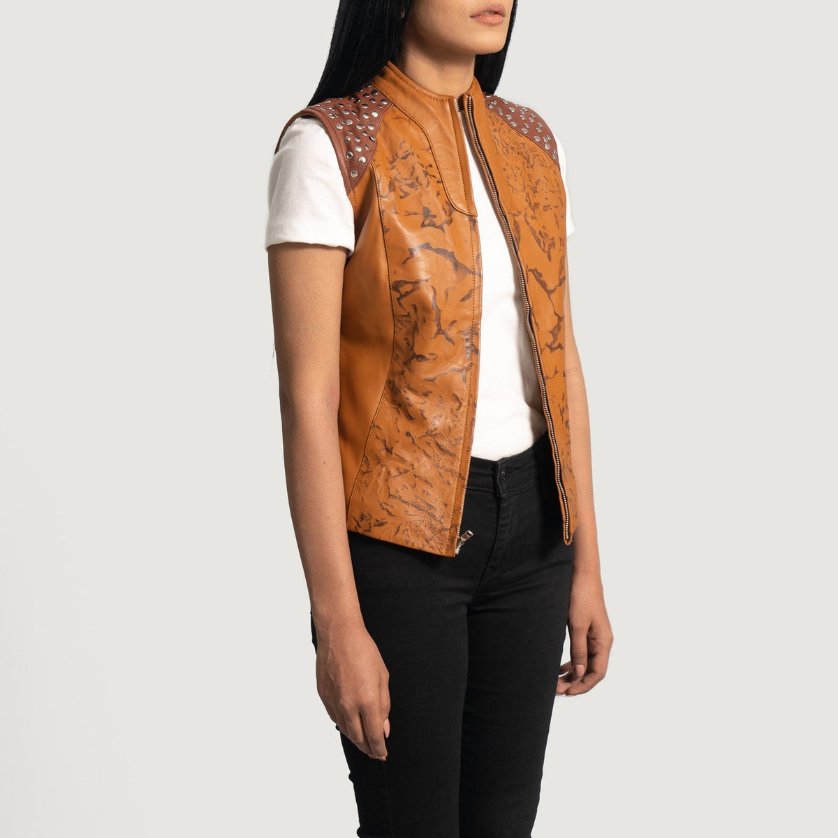 Brex Westina Tan Dye Leather Vest - women's vest in tan sheepskin leather, view 2