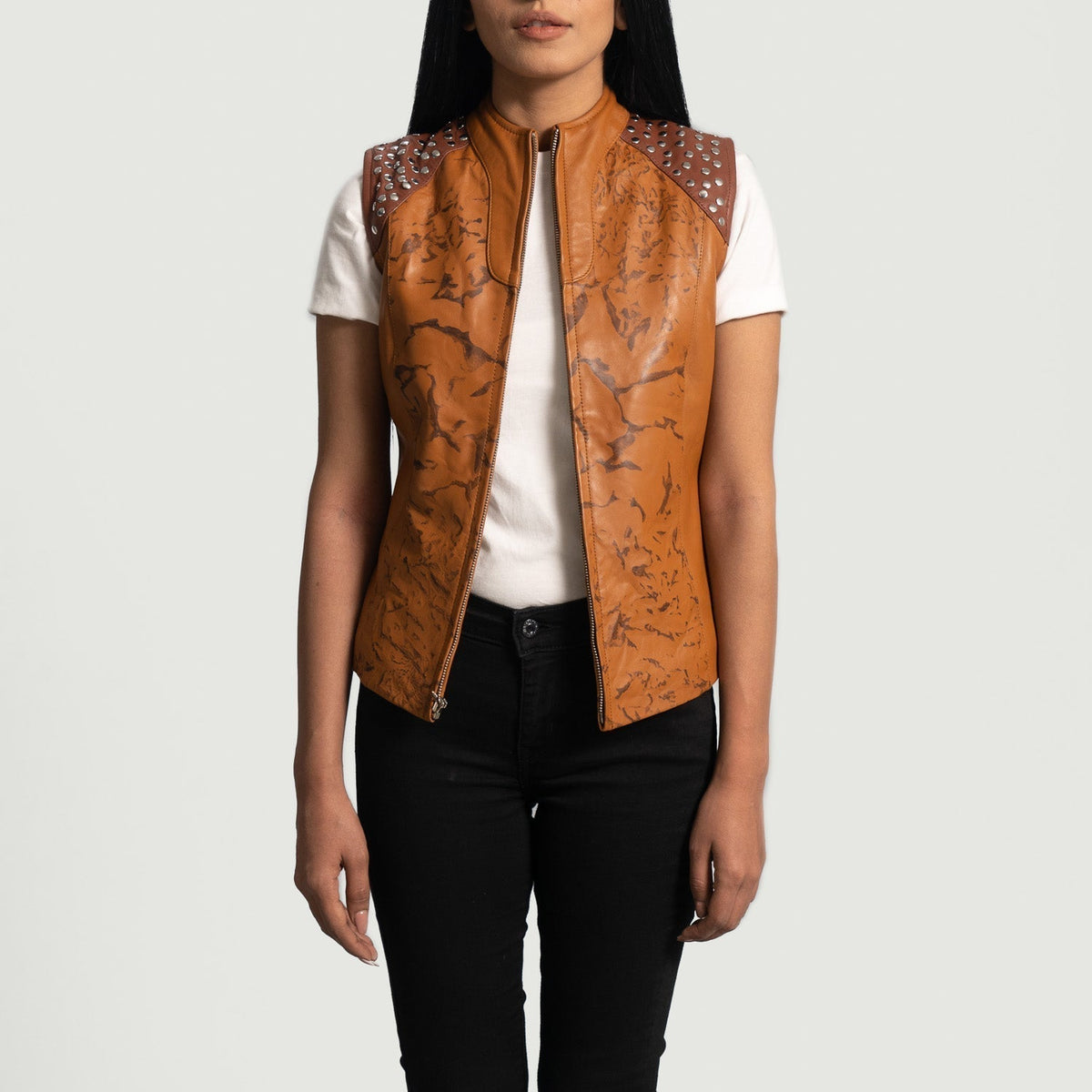 Brex Westina Tan Dye Leather Vest - women's vest in tan sheepskin leather, view 3