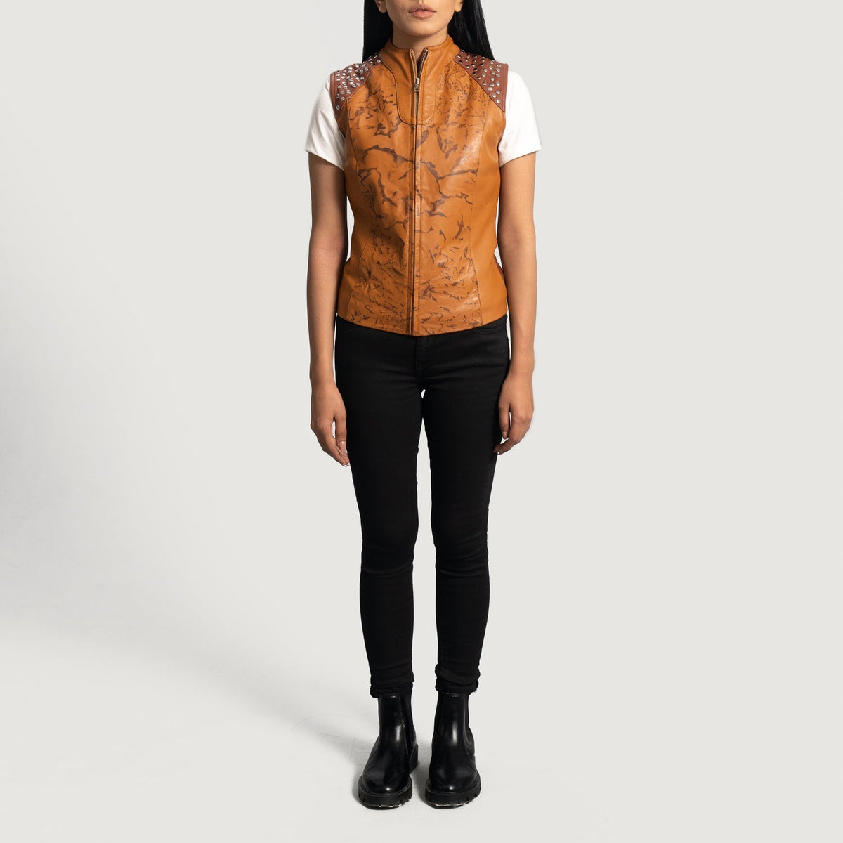 Brex Westina Tan Dye Leather Vest - women's vest in tan sheepskin leather, view 4