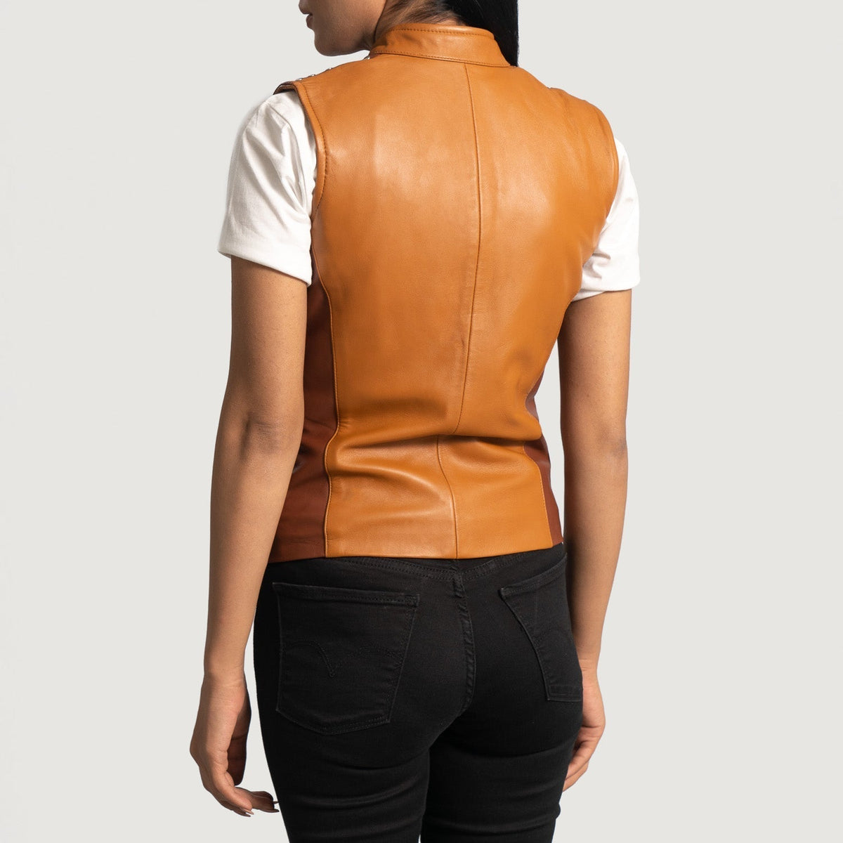 Brex Westina Tan Dye Leather Vest - women's vest in tan sheepskin leather, view 6