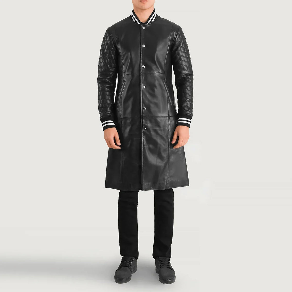 Wilde Black Leather Varsity Coat - men's coat in black sheepskin leather, view 1