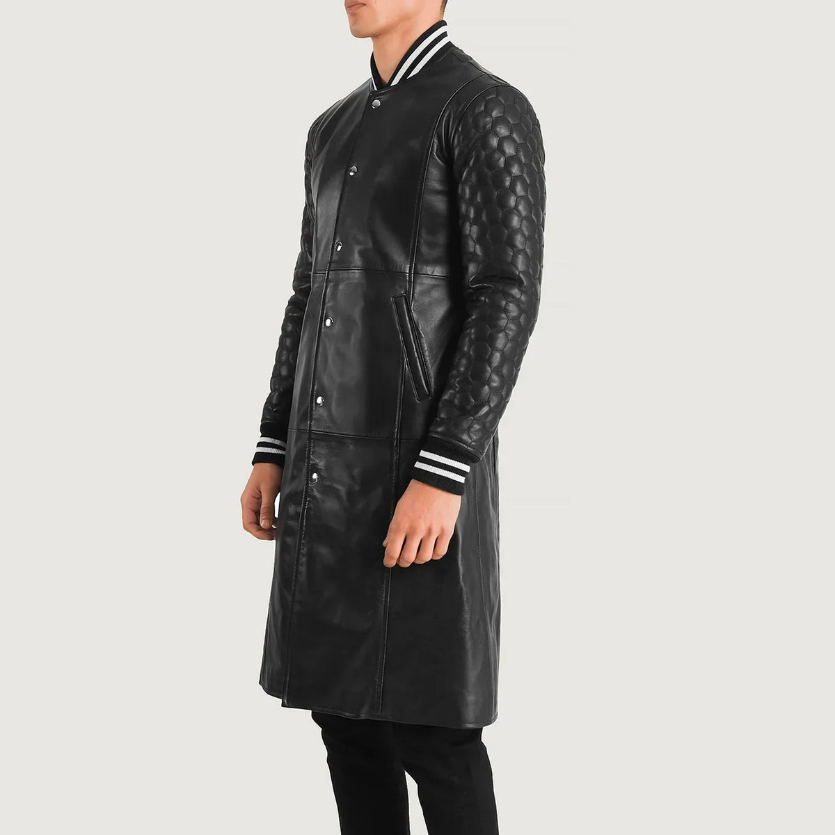 Wilde Black Leather Varsity Coat - men's coat in black sheepskin leather, view 2