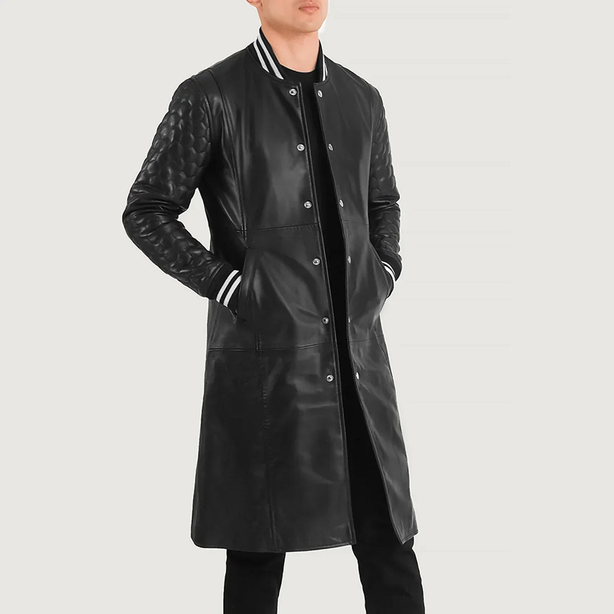 Wilde Black Leather Varsity Coat - men's coat in black sheepskin leather, view 3