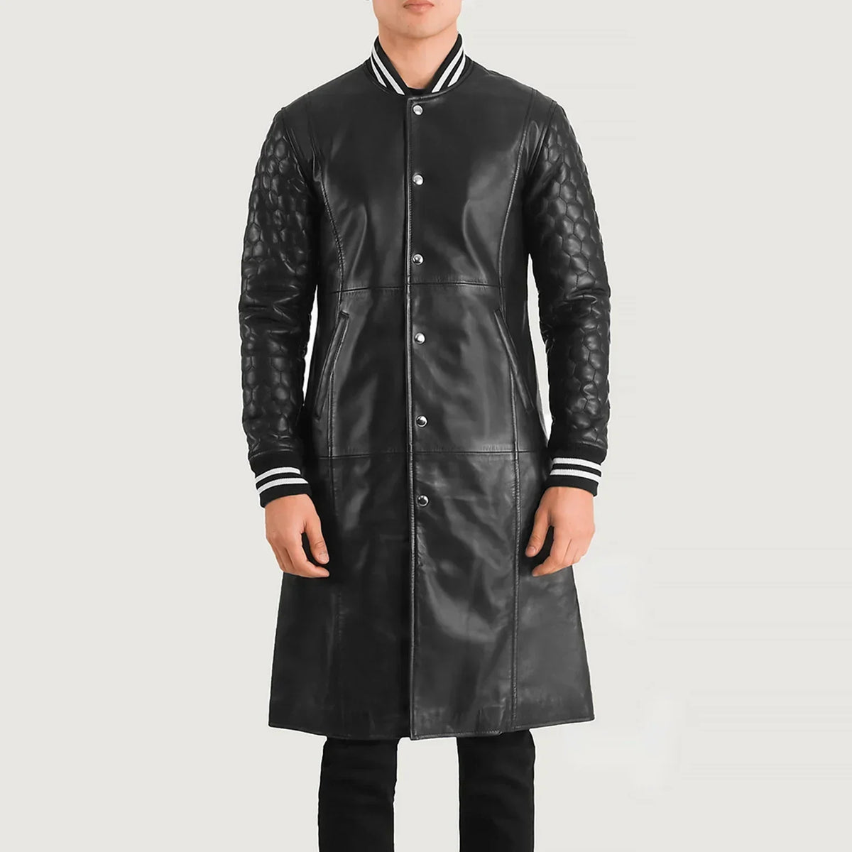 Wilde Black Leather Varsity Coat - men's coat in black sheepskin leather, view 4