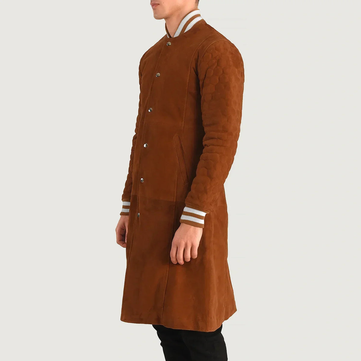 Wilde Brown Suede Varsity Coat - men's coat in brown suede leather, view 2