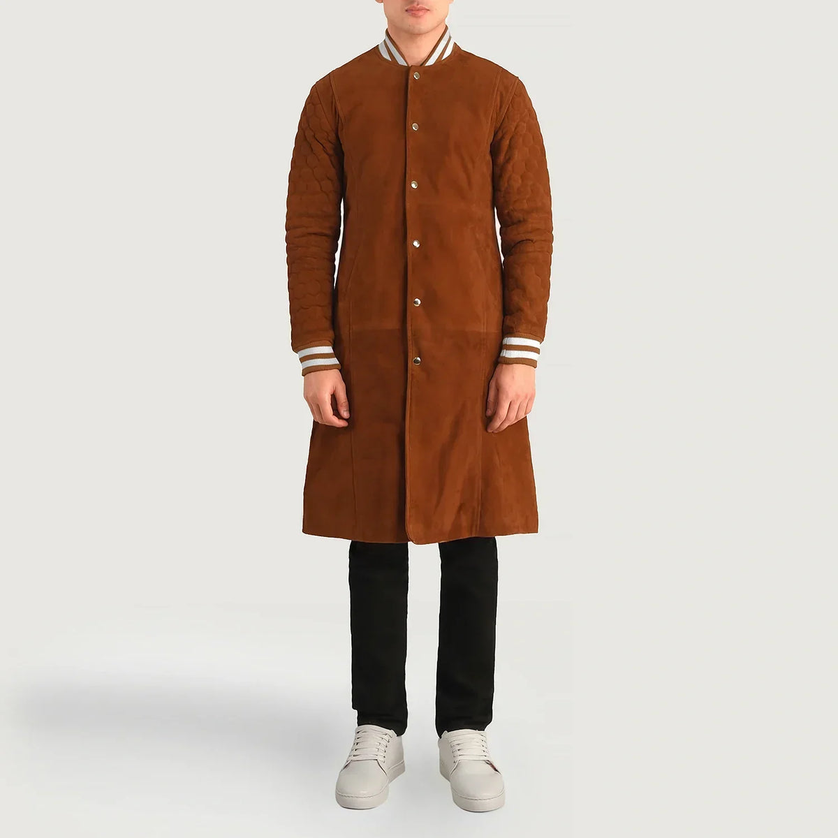 Wilde Brown Suede Varsity Coat - men's coat in brown suede leather, view 3
