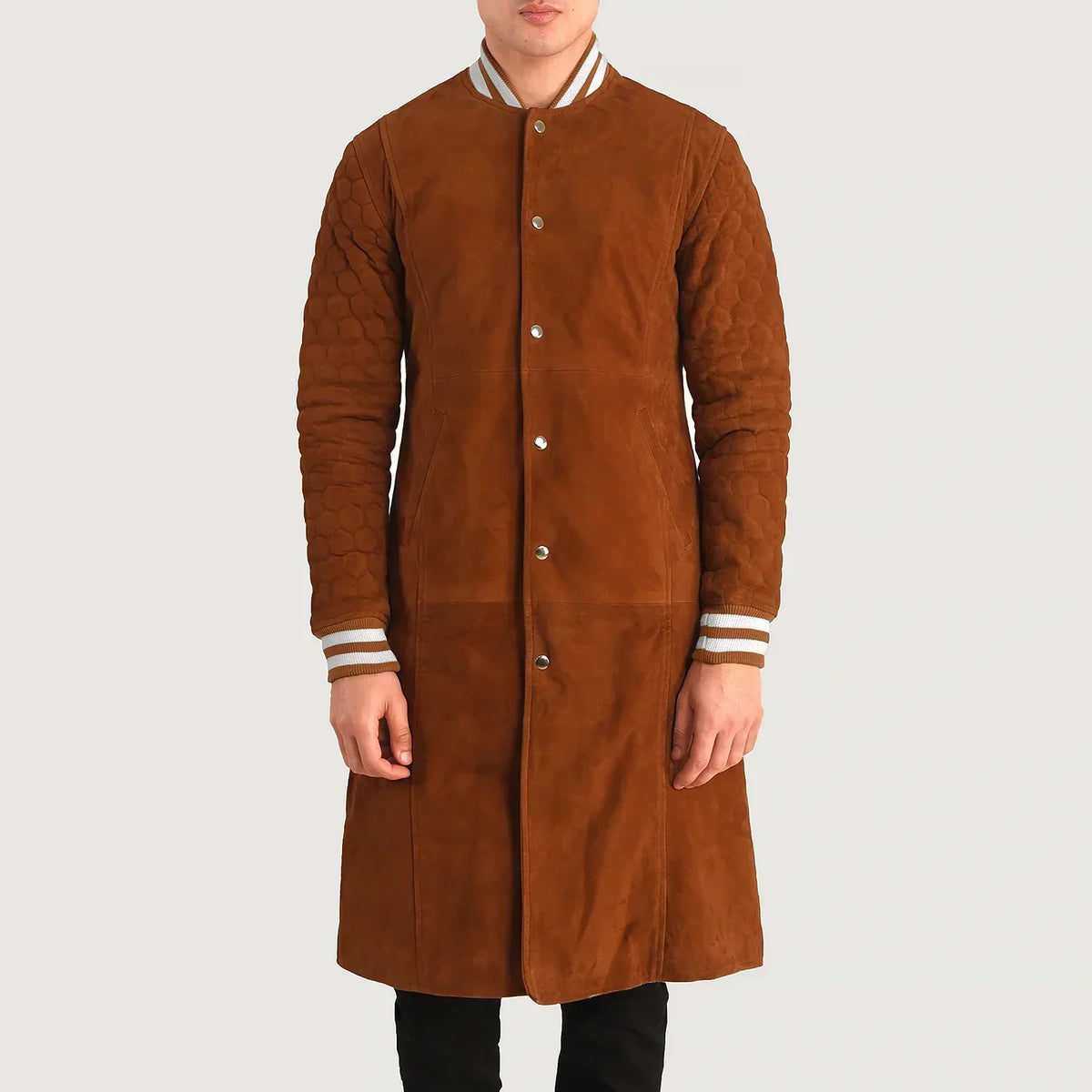 Wilde Brown Suede Varsity Coat - men's coat in brown suede leather, view 4