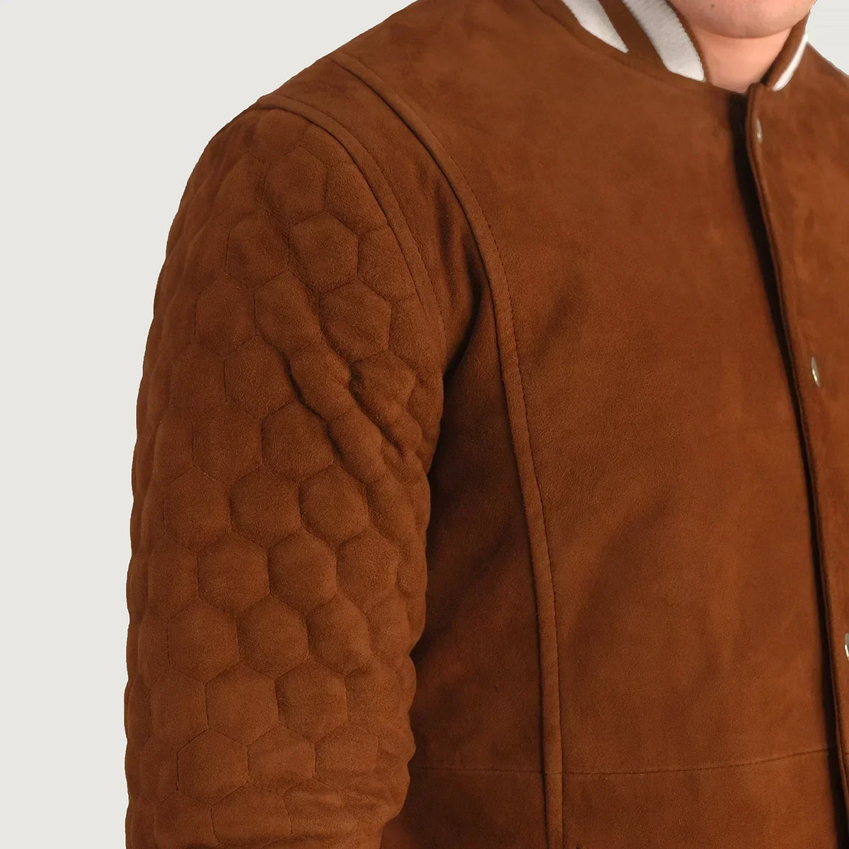 Wilde Brown Suede Varsity Coat - men's coat in brown suede leather, view 6