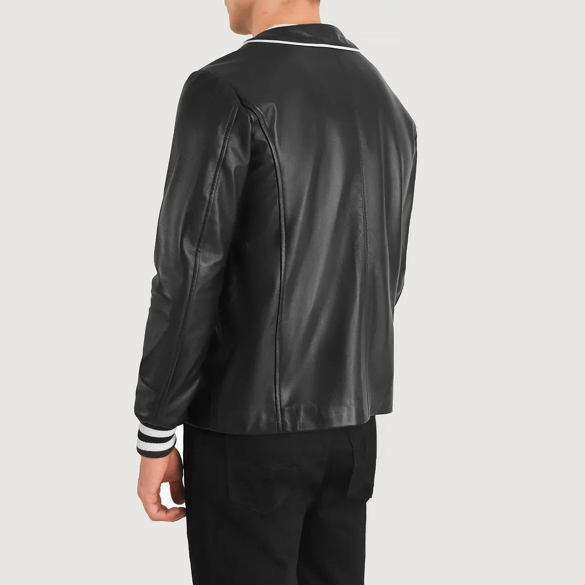 Willis Black Leather Varsity Jacket - men's jacket in black sheepskin leather, view 5