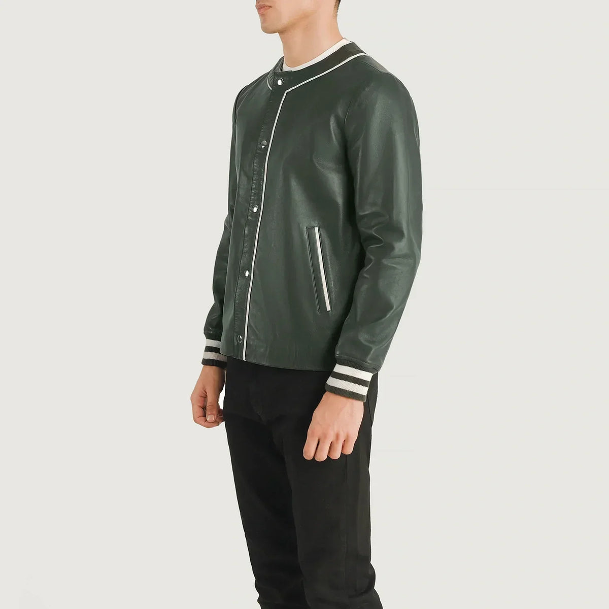 Willis Green Leather Varsity Jacket - men's jacket in green sheepskin leather, view 2