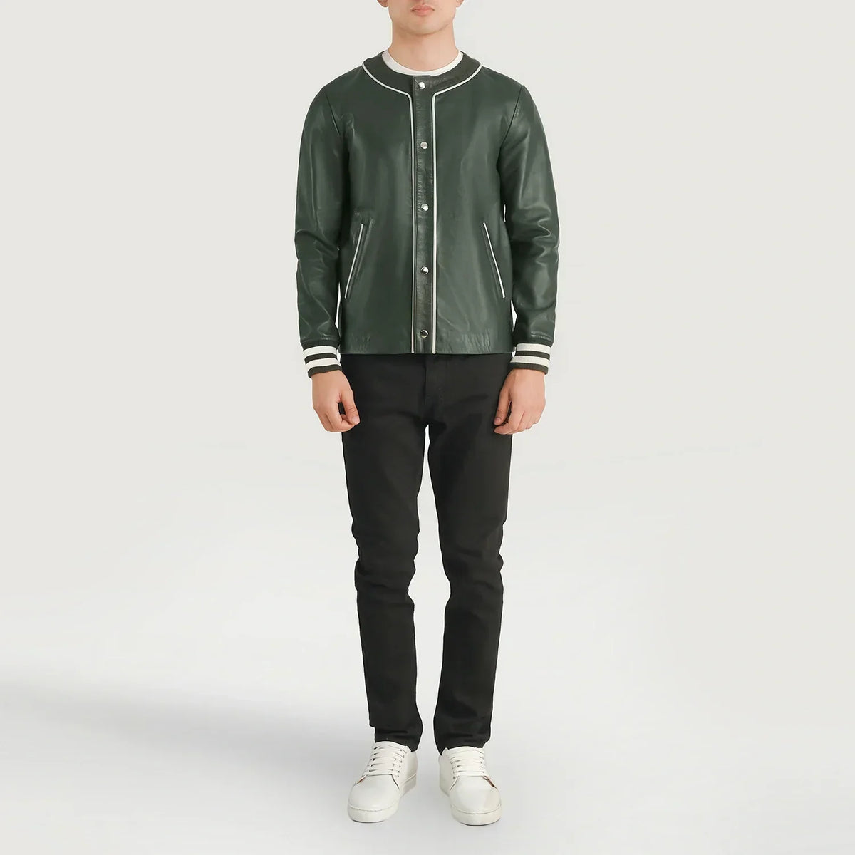 Willis Green Leather Varsity Jacket - men's jacket in green sheepskin leather, view 3