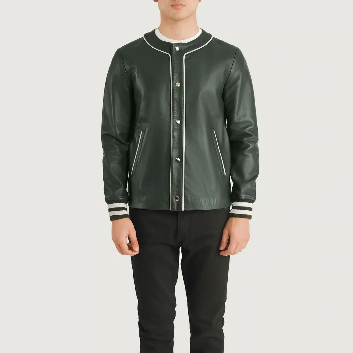 Willis Green Leather Varsity Jacket - men's jacket in green sheepskin leather, view 4