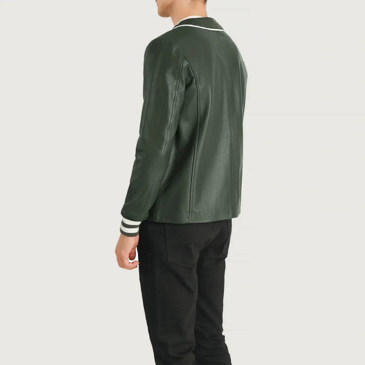 Willis Green Leather Varsity Jacket - men's jacket in green sheepskin leather, view 5