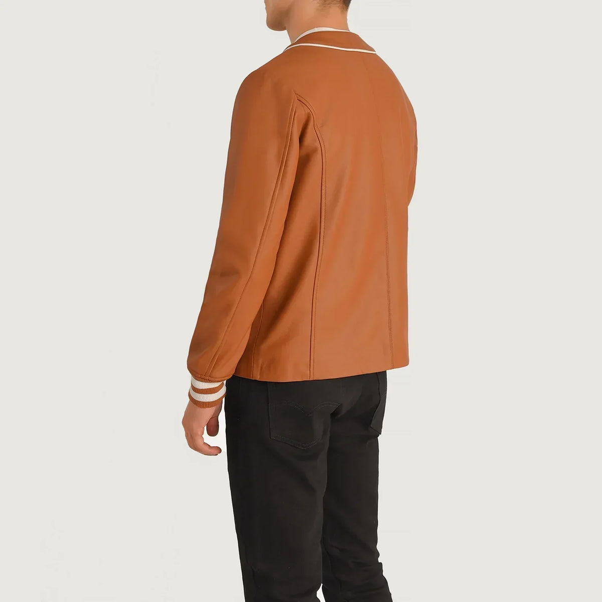 Willis Tan Brown Leather Varsity Jacket - men's jacket in brown & tan sheepskin leather, view 5