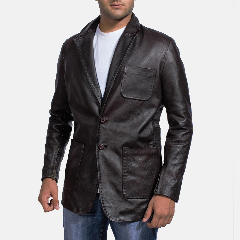 Wine Black Leather Blazer - men's blazer in black cowhide leather, view 1